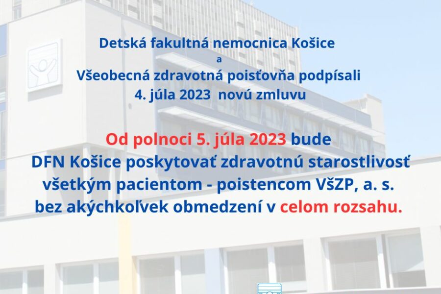 DFN Košice podpísala  novú zmluvu so Všeobecnou zdravotnou poisťovňou, a.s.